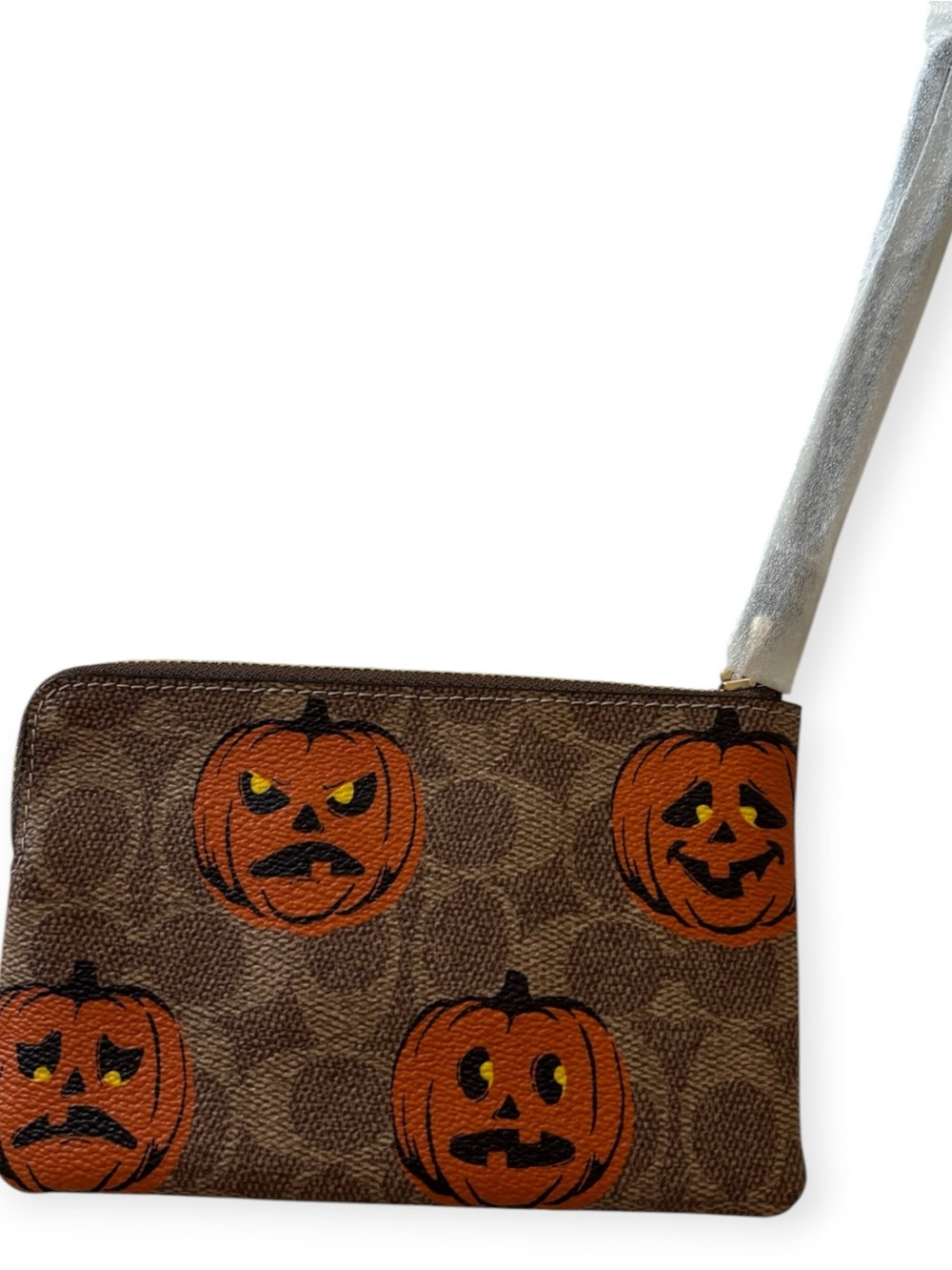 Coach Brown Signature Pumpkin Print Wristlet